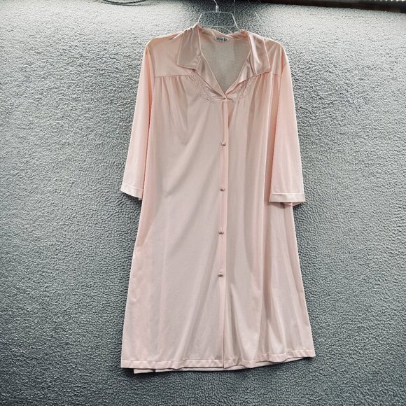 Vintage Vanity Fair Womens House Coat Large Pink Button Front Long Sleeve Pocket - Picture 1 of 9